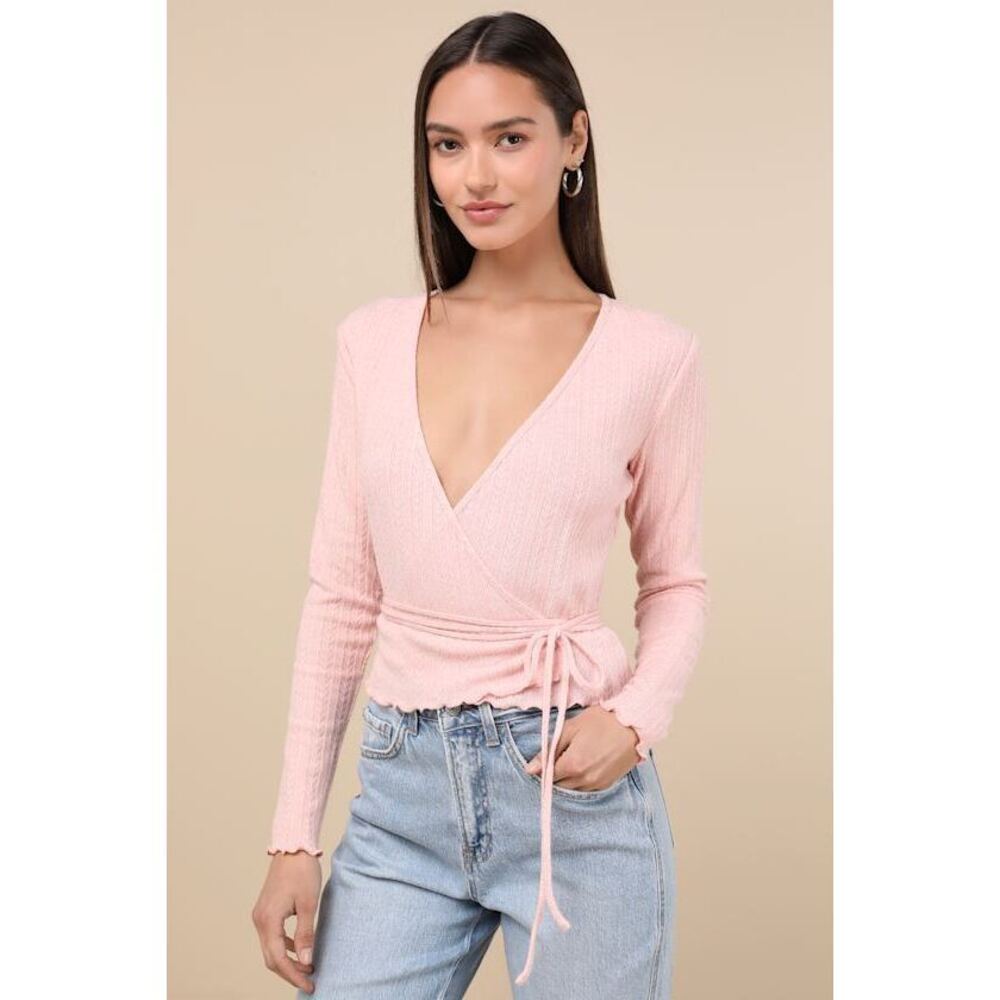 Pink long sleeve wrap sweater